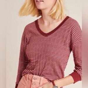 Anthropologie Hannah Pink & Red Combo Striped 3/4 Sleeve Top S